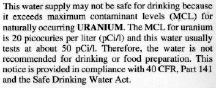 Water cantains Uranium